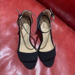 Black suede ankle strap heels